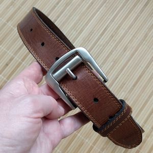 Thick brown leather belt